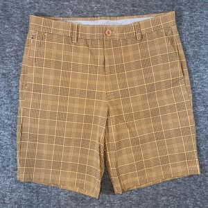 Vineyard Vines Mens On The Go OTG Shorts Performance Gingerbread Plaid Sz 32 NEW